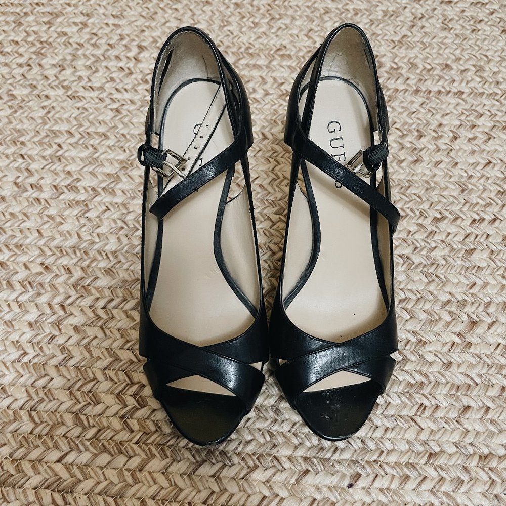 Guess Black Peep Toe Heels